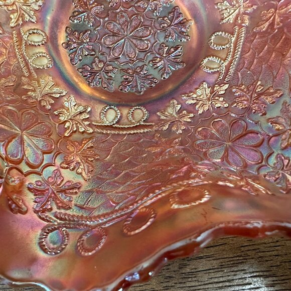 Fenton Leaf Chain Marigold Carnival Glass Bowl Vintage Iridescent‎ Ruffled Edge - Picture 5 of 6